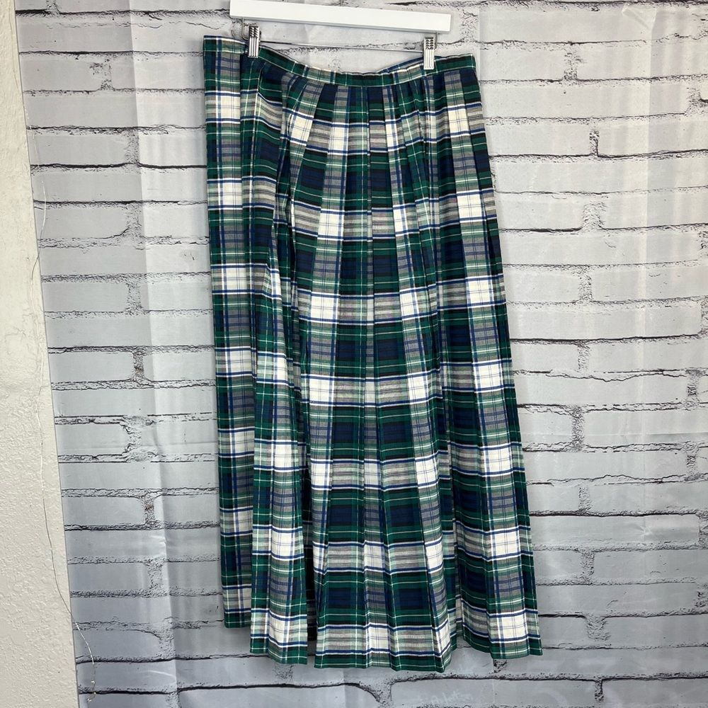 Vintage 1950s Jonathan Logan White & Green Plaid Maxi Skirt 6 CottageCore Preppy